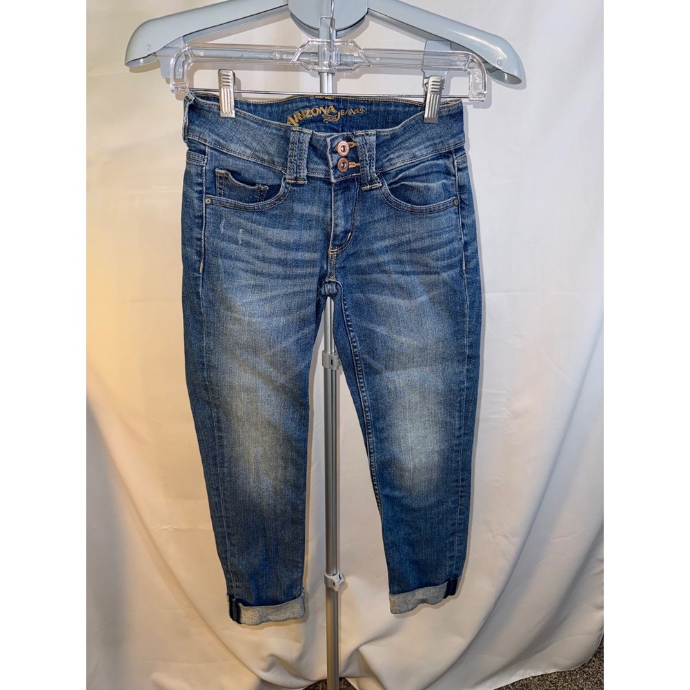 Arizona Jean Co Womens Skinny Jeans Medium Wash Double Button Cuffed Size 0